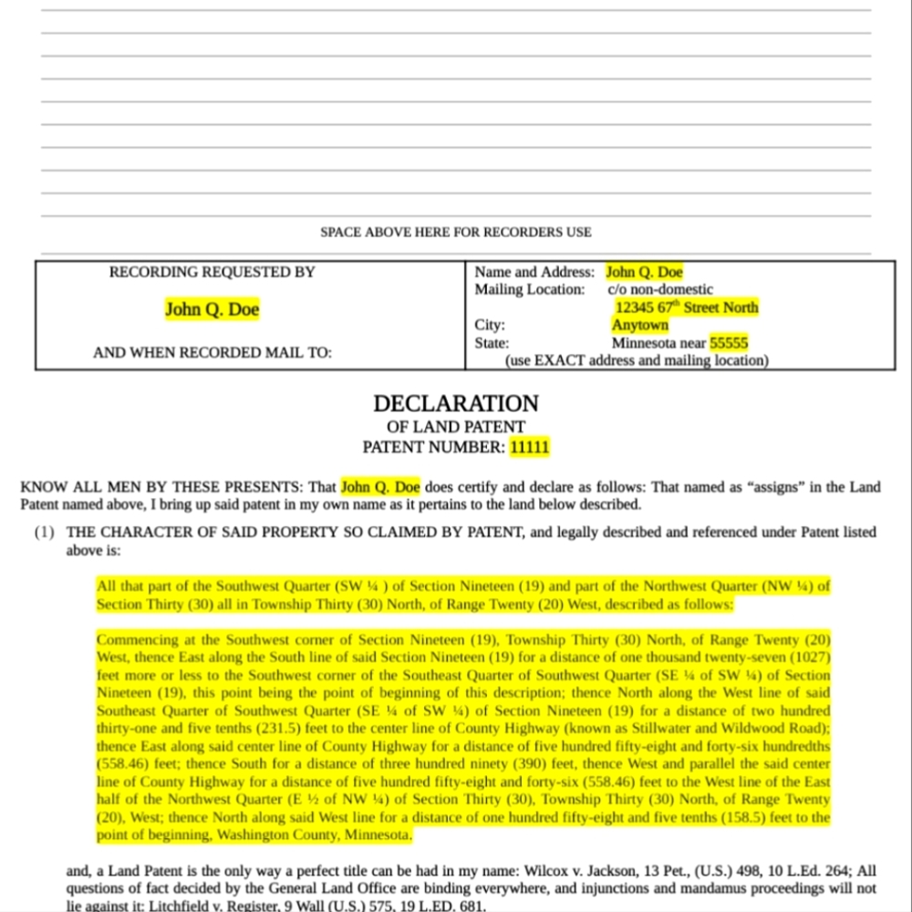 ✅️ Declaration of Land Patent 🦅🇺🇸⚖️